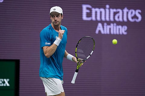 US Open 2024: Botic van De Zandschulp, of the Netherlands, reacts after scoring a point against Carlos Alcaraz